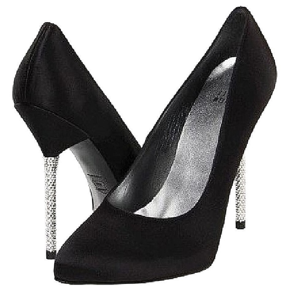 Stuart Weitzman Shoes - STUART WEITZMAN Black Satin Crystal Stiletto Pumps